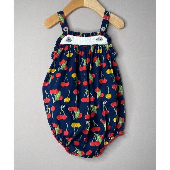 Pink Chicken Navy Blue Cherry Print Baby Renata Bubble Romper Girls 18-24 Mo - Picture 4 of 6